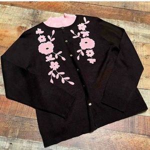 BOB MACKIE STUDIO WOMENS PINK BROWN TOP & CARDIGAN SET SIZE S